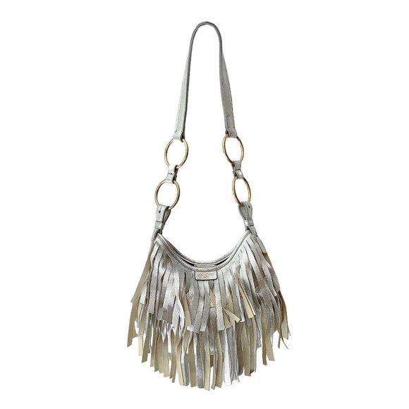 Yves Saint Laurent Handbags - Saint Laurent Fringe Metallic Silver Leather Shoulder Bag